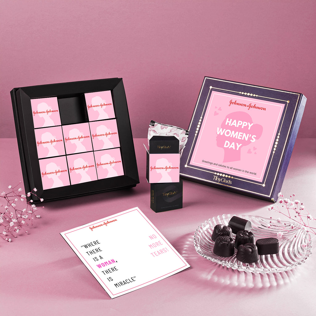 TinyGlads Personalized Corporate Women's Day Chocolate Gift Box | 9 Gourmet Truffles