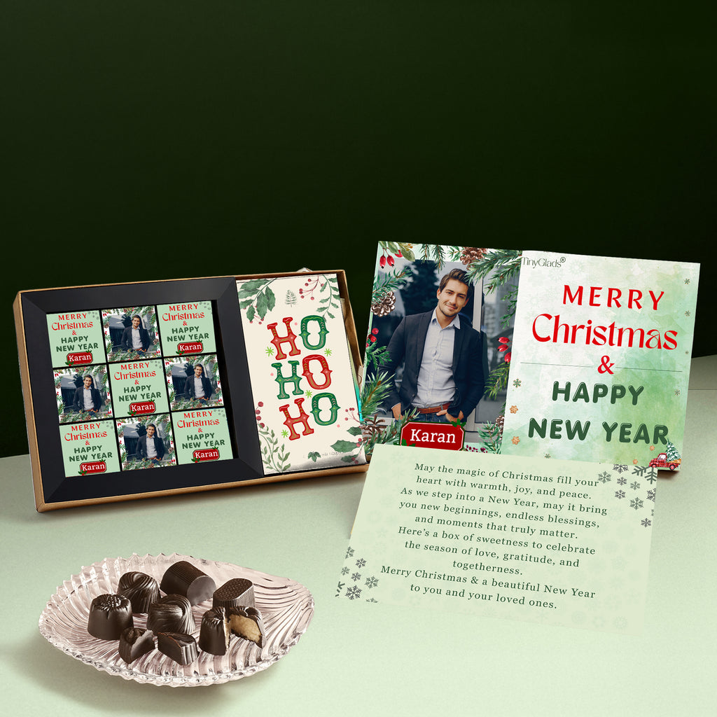 TinyGlads Personalized Christmas Chocolate Gift Box | 9 Gourmet Truffles & Chocolate Bar