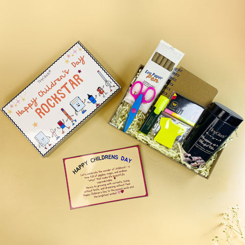 TinyGlads Children's Day Activity & Chocolate Hamper | Stationery Kit, Gourmet Chocolate Jar & Message Card