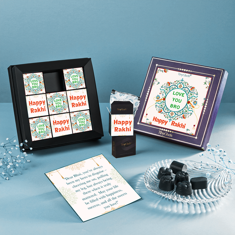 TinyGlads Love You Bro Rakhi Chocolate Gift Box | 9 Handcrafted Truffles