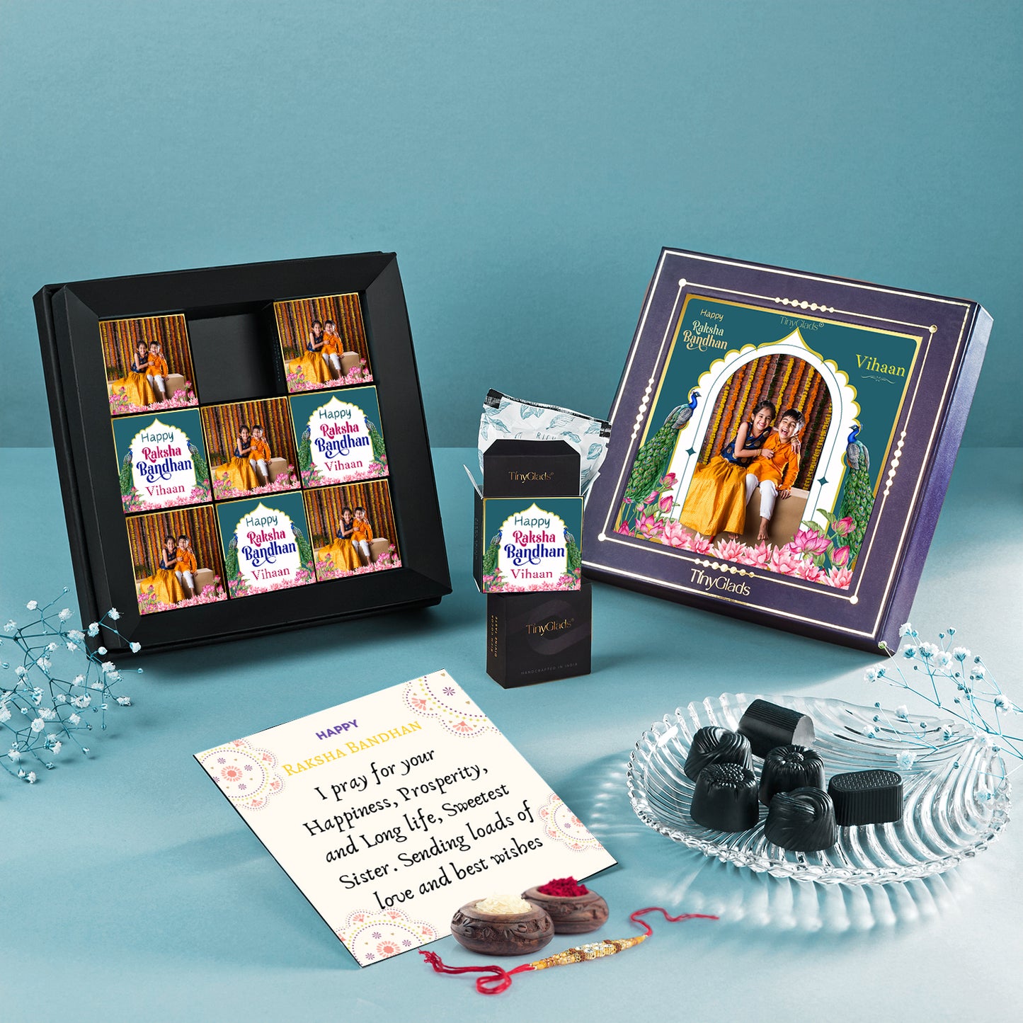 Personalised Rakhi Memory Box – Chocolate, Photo Frame & Rakhi