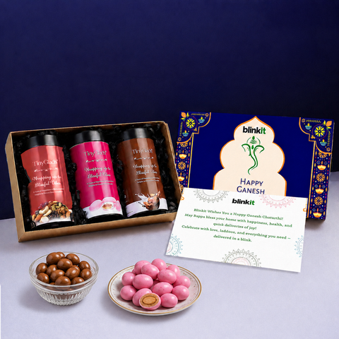 Ganesh Chaturthi Gourmet Jar Gift Hamper | 3 Premium Chocolate & Nut Jars