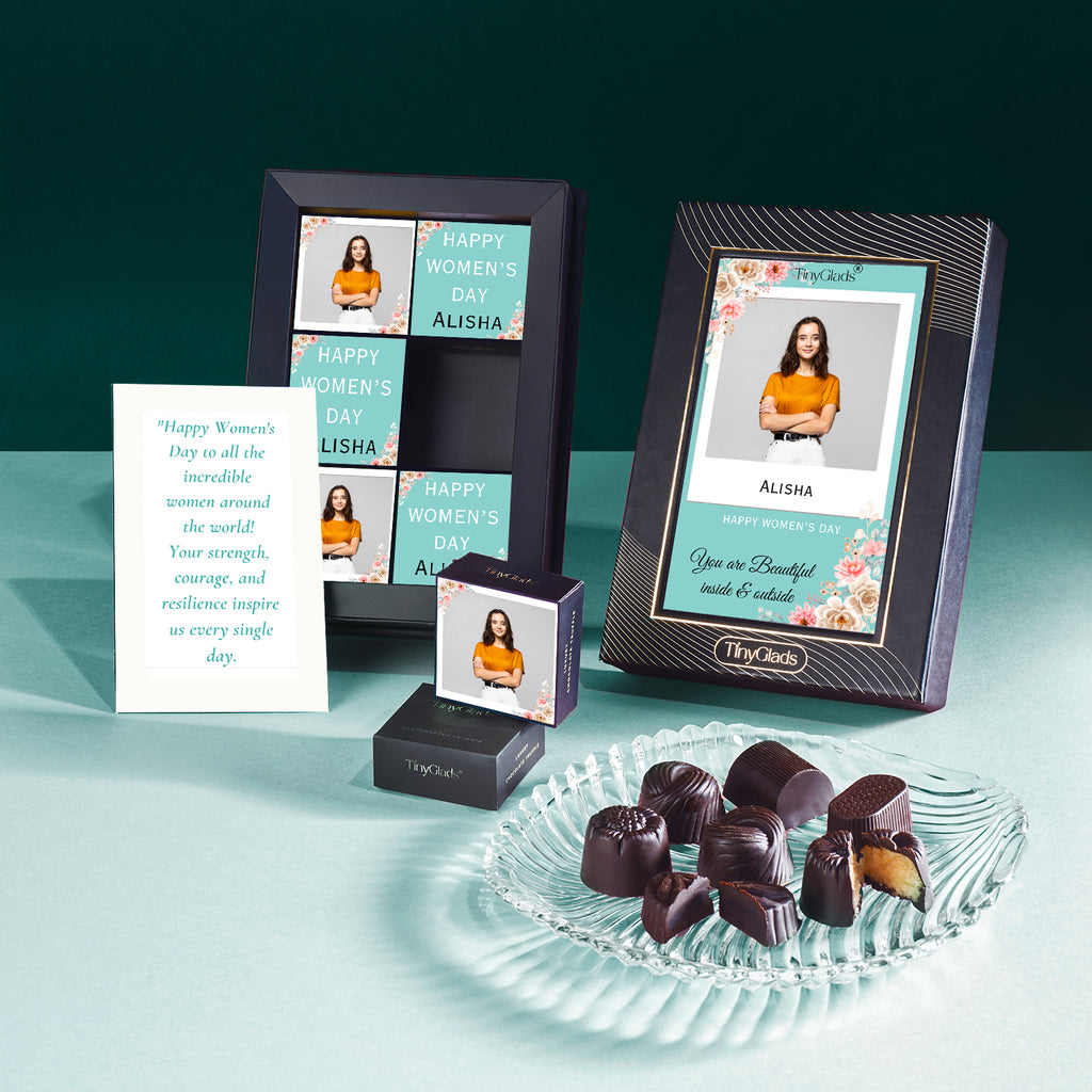 TinyGlads Custom Women's Day Keepsake Chocolate Gift Box | 6 Center-Filled Truffles