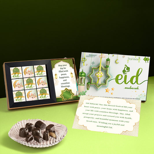 TinyGlads Eid Celebration Chocolate Gift Box | Chocolate Bar & 9 Truffles