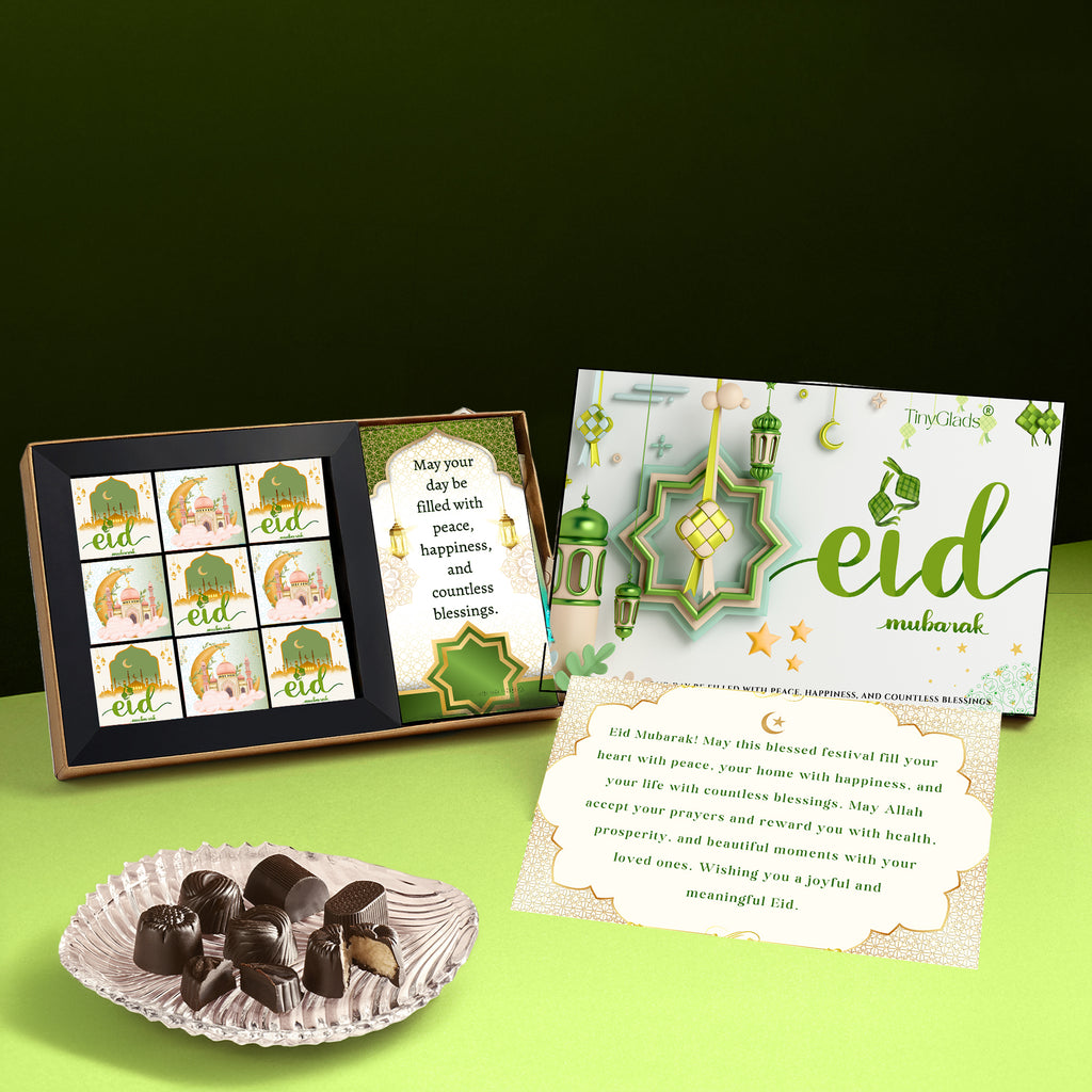 TinyGlads Eid Celebration Chocolate Gift Box | Chocolate Bar & 9 Truffles