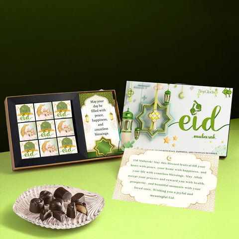 TinyGlads Eid Celebration Chocolate Gift Box | Chocolate Bar & 9 Truffles