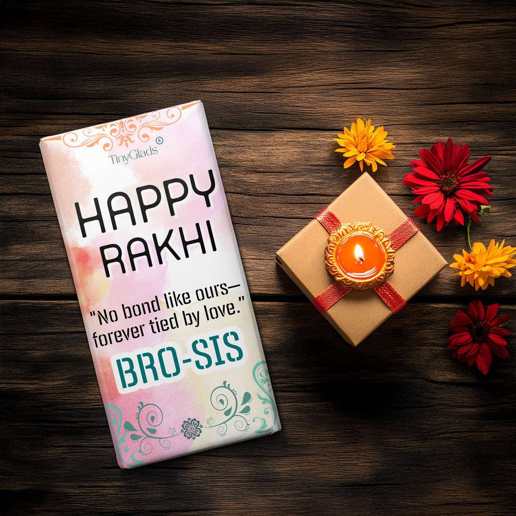 TinyGlads Bro-Sis Rakhi Chocolate Bar | Premium Festive Gift | 80g