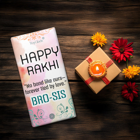 TinyGlads Bro-Sis Rakhi Chocolate Bar | Premium Festive Gift | 80g