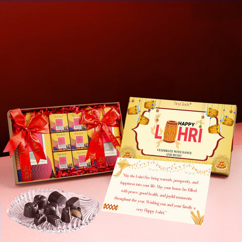 TinyGlads Lohri Celebration Chocolate Gift Box | 6 Assorted Truffles & 2 Chocolate Bars