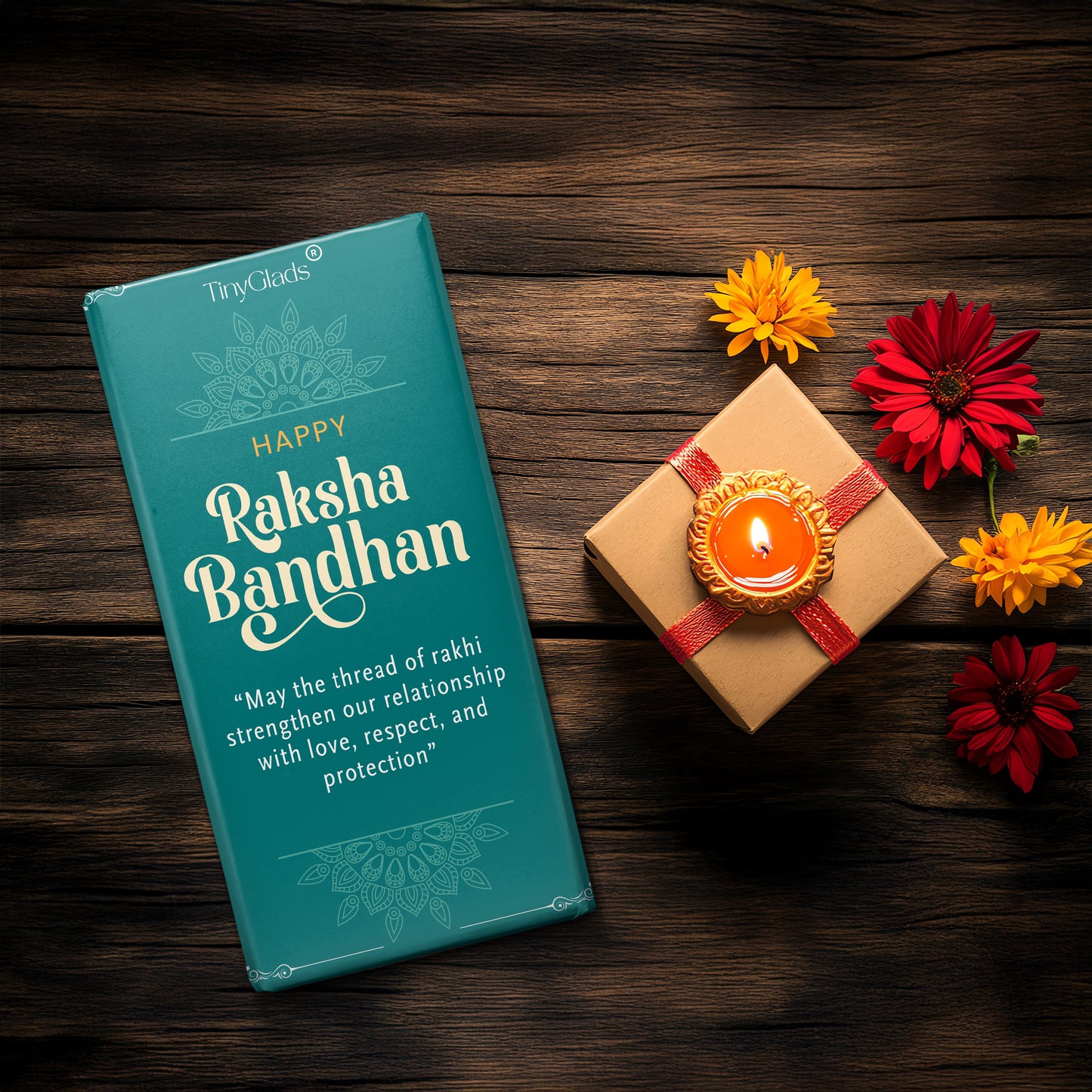 TinyGlads Raksha Blessings Chocolate Bar | Premium Festive Gift | 80g