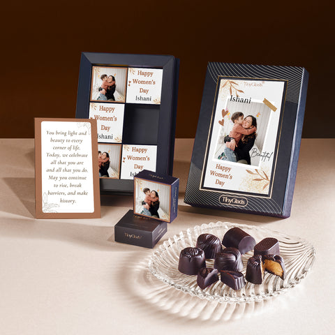 TinyGlads Personalised Women's Day Photo Frame Chocolate Gift Box | 6 Center-Filled Truffles