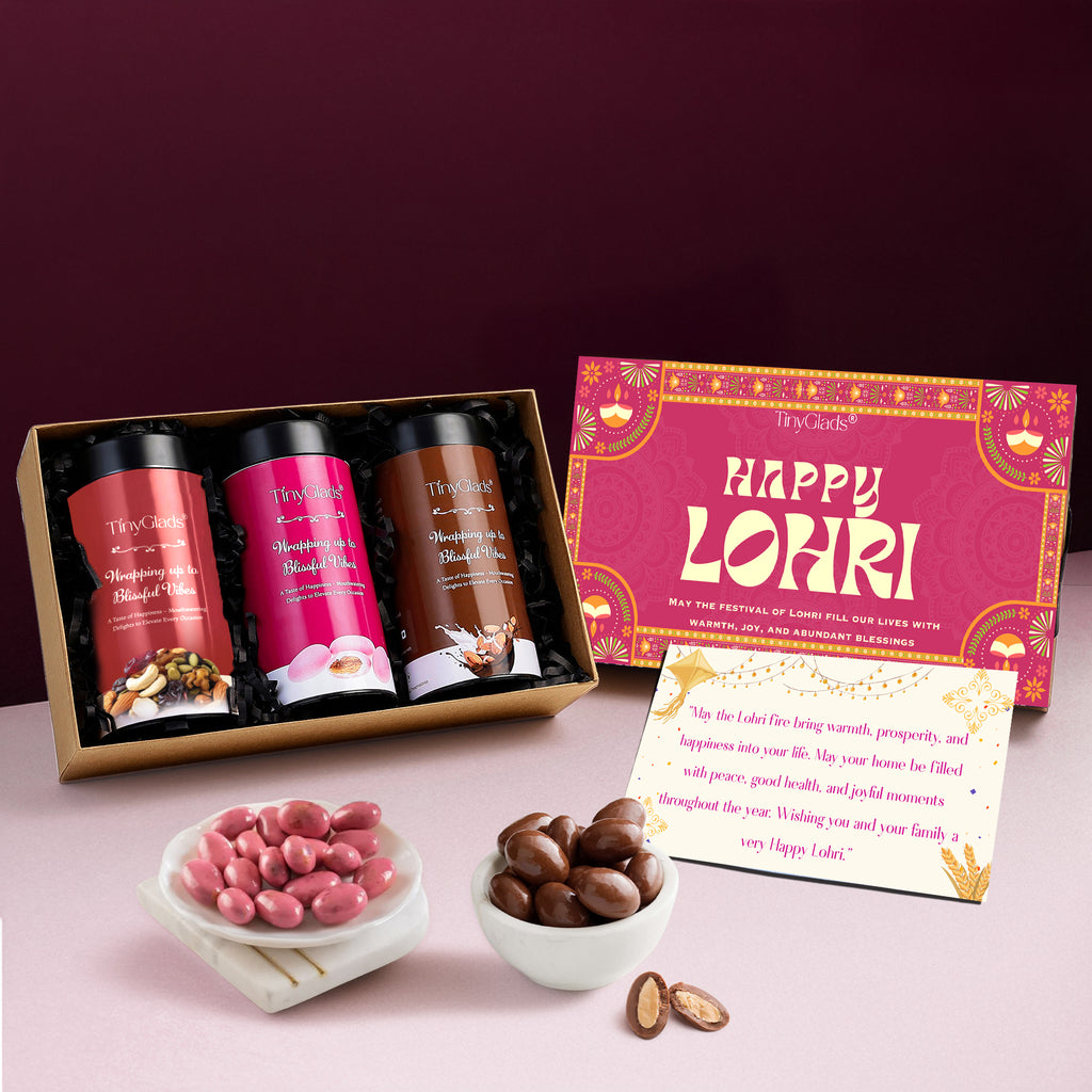 TinyGlads Festive Lohri Chocolate Jar Gift Box | 3 Gourmet Chocolate Jars