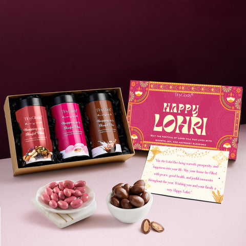 TinyGlads Festive Lohri Chocolate Jar Gift Box | 3 Gourmet Chocolate Jars