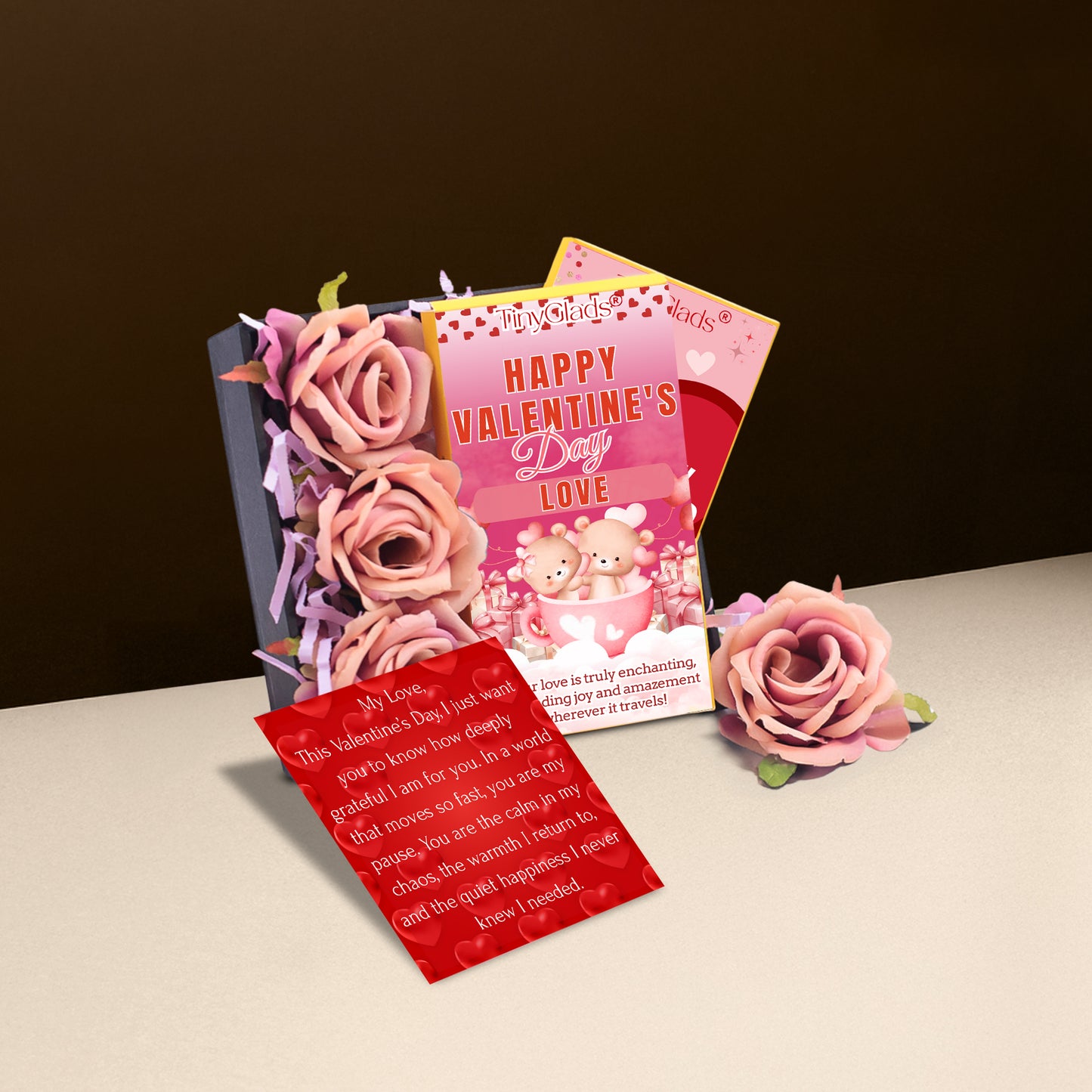 Valentine chocolate bar gift set with two love themed chocolate bars in elegant packaging