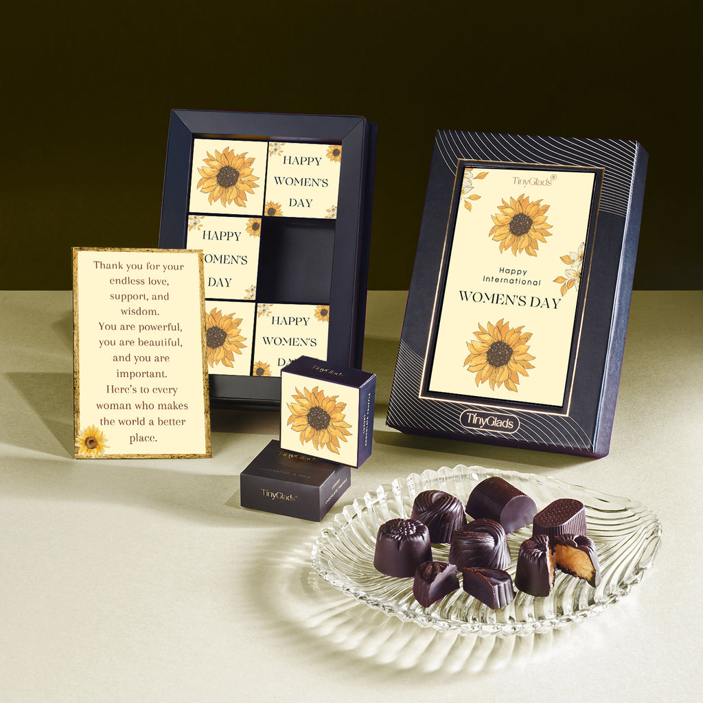 TinyGlads Women's Day Sunflower Chocolate Gift Box | 6 Assorted Center-Filled Truffles