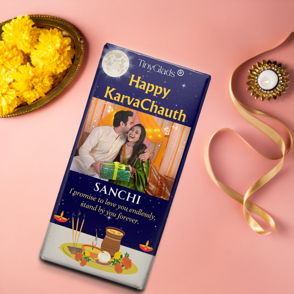 Custom Karwa Chauth Chocolate Bar with Couple Photo