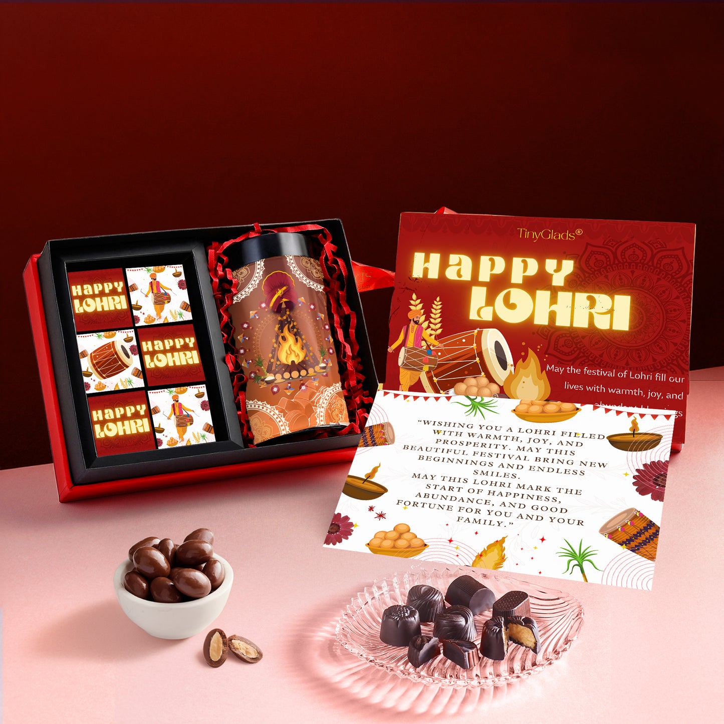 TinyGlads Lohri Delight Chocolate Gift Box | 6 Assorted Truffles & 1 Chocolate Jar