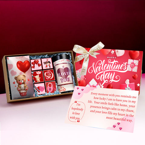 Romantic Valentine Chocolate Gift Box with 6 Truffles, Chocolate Jar & Bar