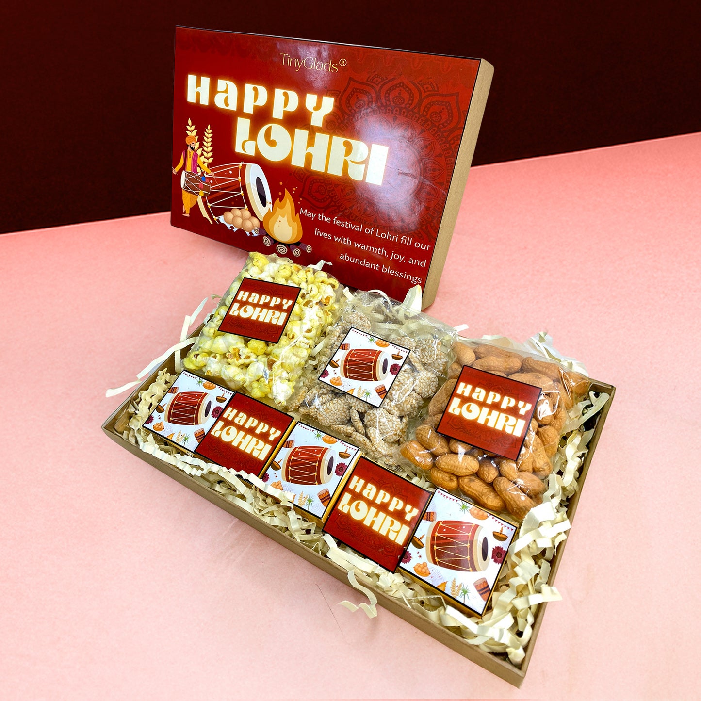 Lohri Celebration Khadi Gift Box | Popcorn, Peanuts, Rabri & Chocolate Truffles