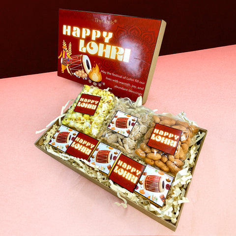 Lohri Celebration Khadi Gift Box | Popcorn, Peanuts, Rabri & Chocolate Truffles