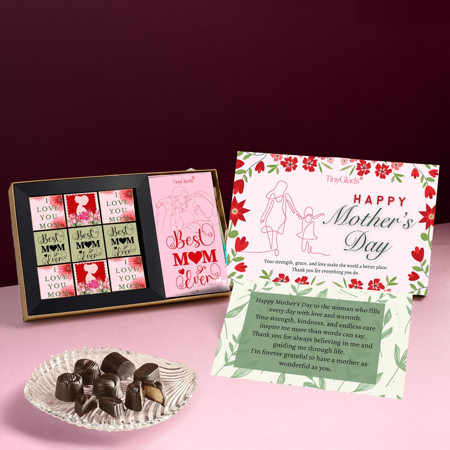 Mother’s Day Chocolate Gift Box with 9 Truffles & Bar