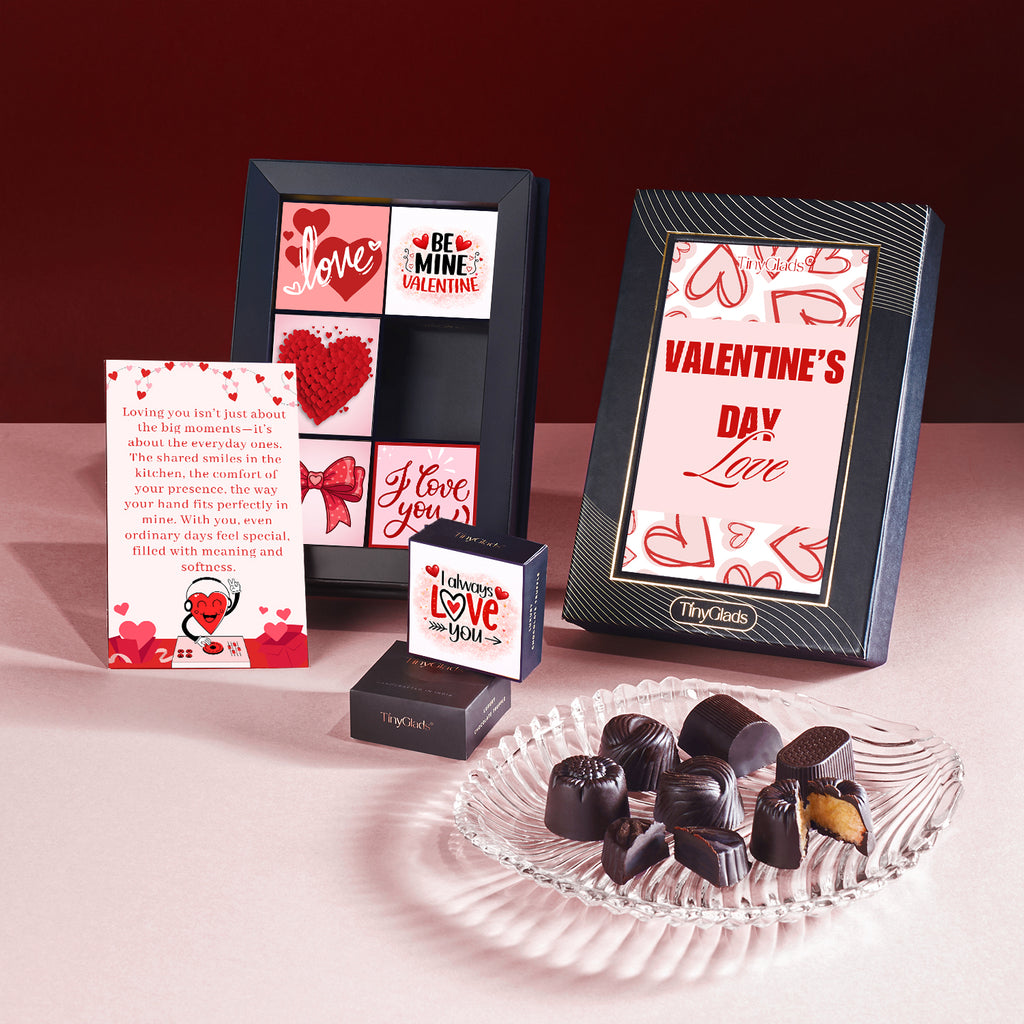 Luxury Valentine chocolate gift set with artisan truffles in elegant packaging