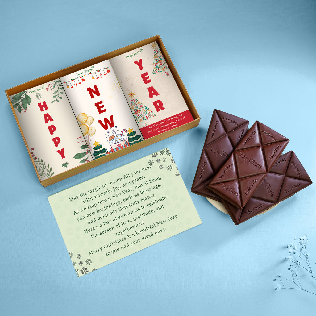 TinyGlads Christmas & New Year Chocolate Gift Box | 3 Premium Bars