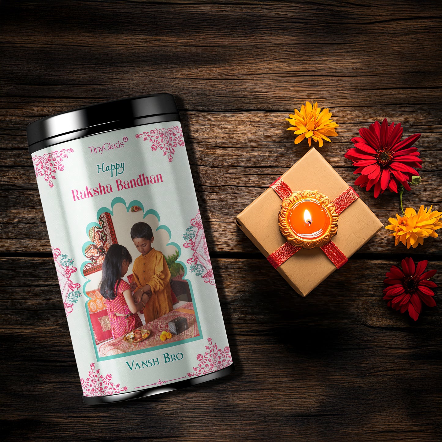 TinyGlads Rakhi Memories Personalized Chocolate Truffle Jar | Custom Photo | 12 Truffles