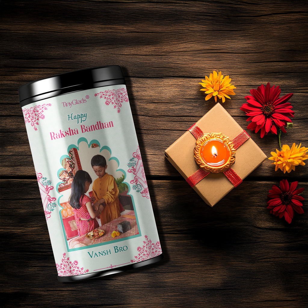 TinyGlads Rakhi Memories Personalized Chocolate Truffle Jar | Custom Photo | 12 Truffles