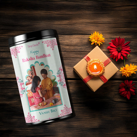 TinyGlads Rakhi Memories Personalized Chocolate Truffle Jar | Custom Photo | 12 Truffles