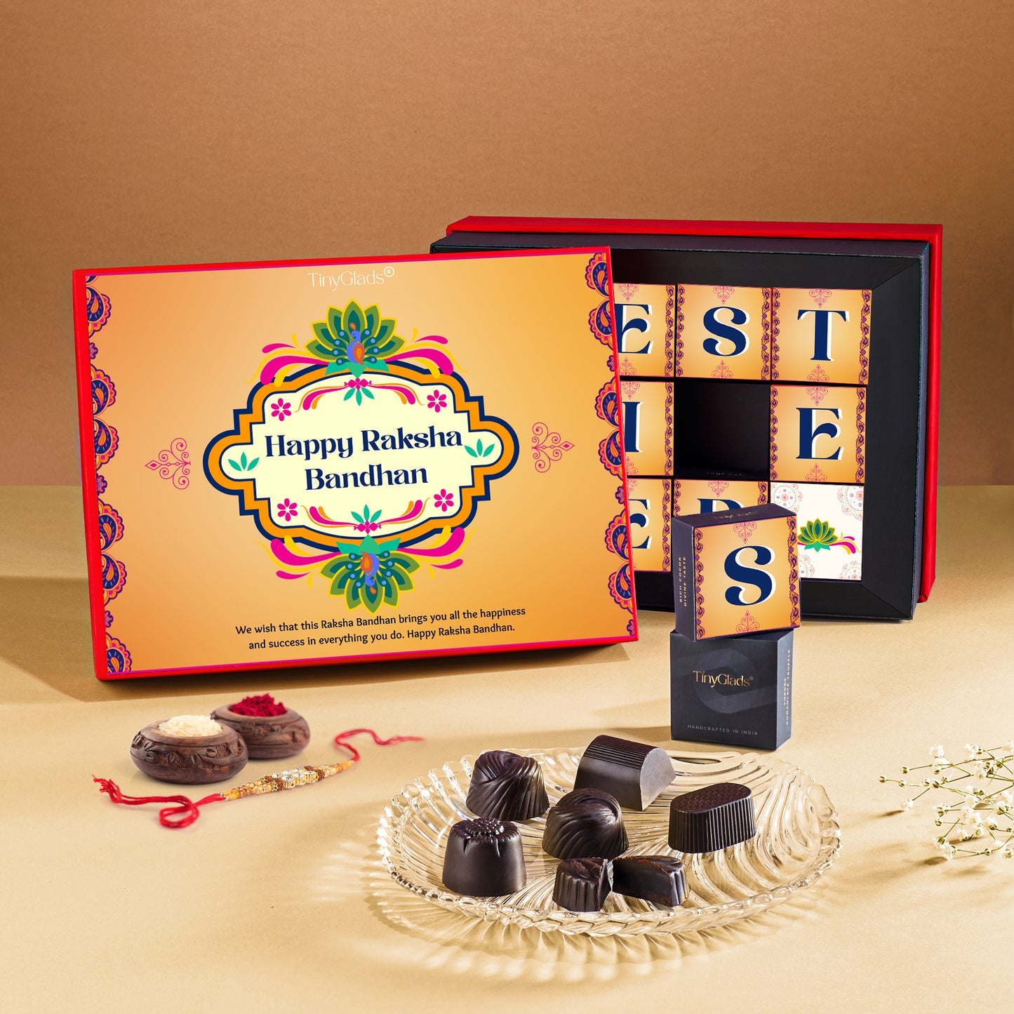 Rakhi Gift Box with Chocolates & Designer Rakhi – SweetBond Edition