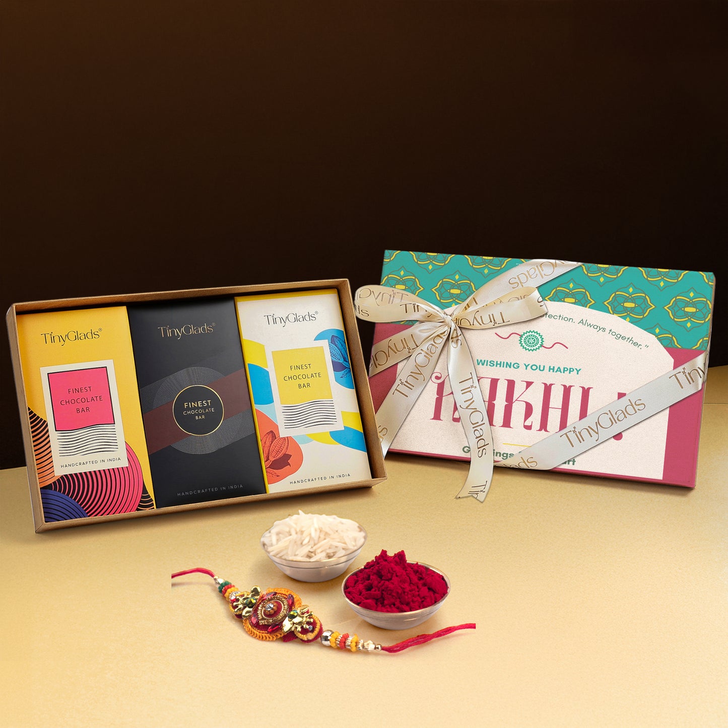 Premium Rakhi Gift Box with Chocolate Bars & Tilak
