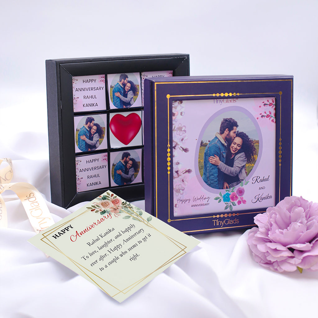 Beautiful Marriage Anniversary Gift Personalized with Photo - 9 Chocolate Truffles