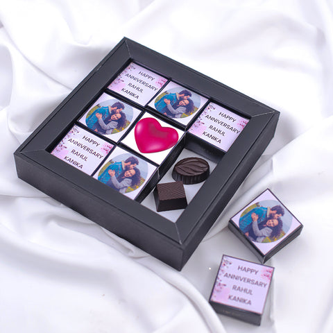 Beautiful Marriage Anniversary Gift Personalized with Photo - 9 Chocolate Truffles