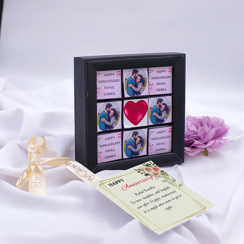 Beautiful Marriage Anniversary Gift Personalized with Photo - 9 Chocolate Truffles