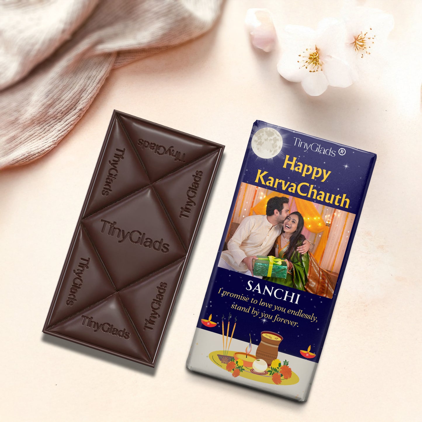 Custom Karwa Chauth Chocolate Bar with Couple Photo