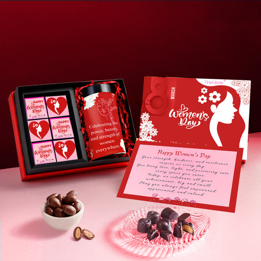 TinyGlads Women's Day Chocolate Gift Box | 1 Gourmet Chocolate Jar & 6 Assorted Truffles