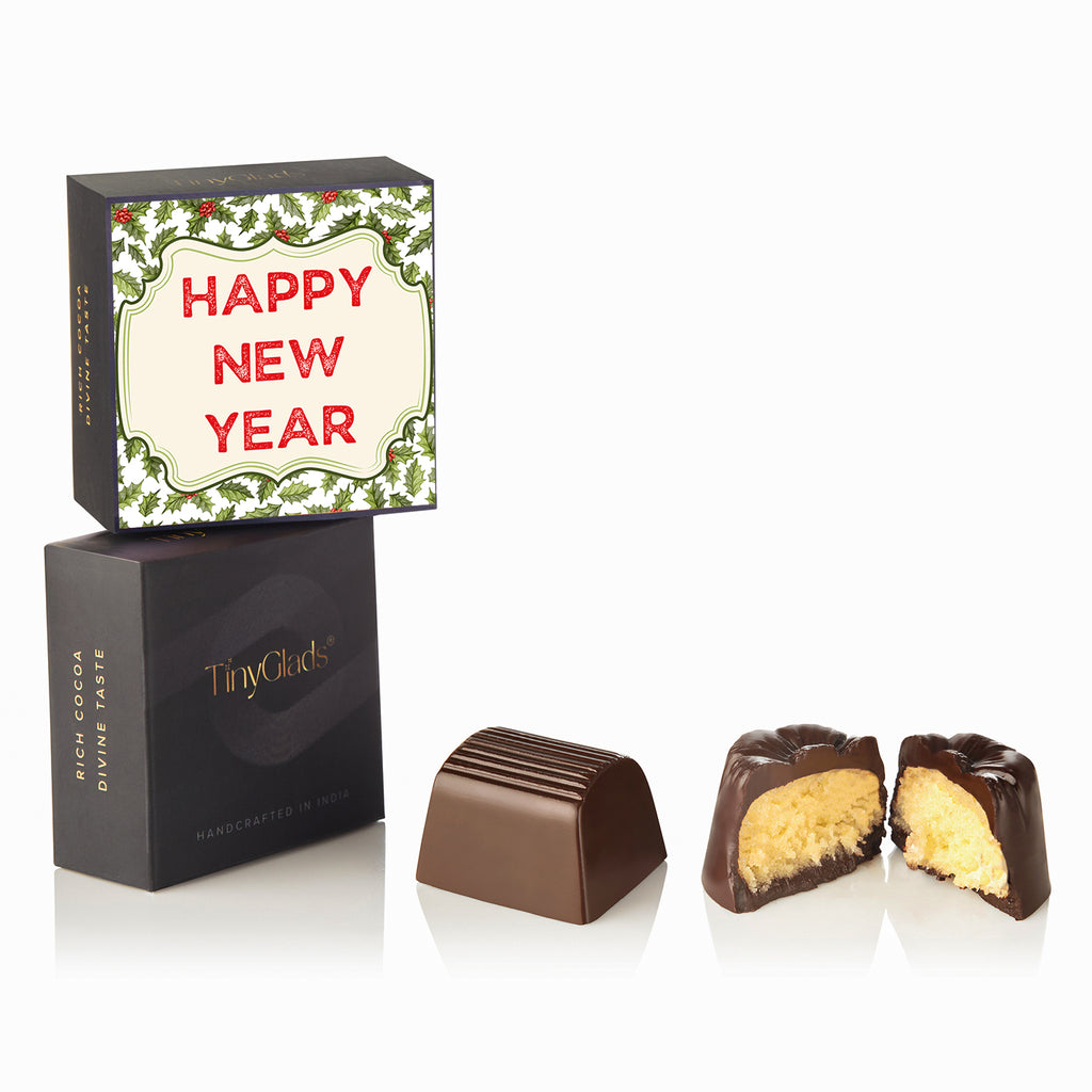 TinyGlads Christmas & New Year Chocolate Gift Box | Custom Box | 2 Bars & 6 Truffles