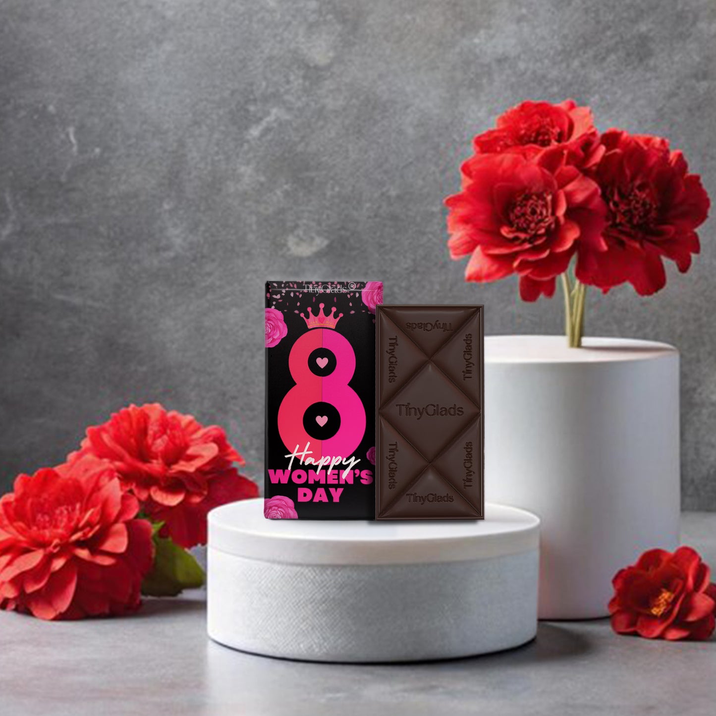 TinyGlads Midnight Bloom Women's Day Chocolate Bar | Almond & Cranberry | 80g