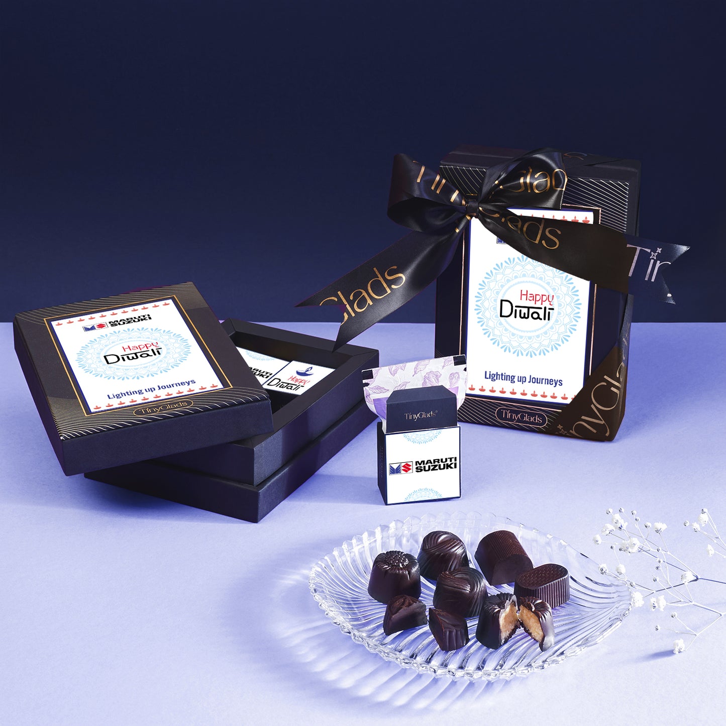 TinyGlads Personalized Diwali Corporate Chocolate Gift Box | 6 Assorted Gourmet Truffles