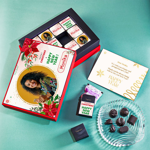 TinyGlads Personalized Red Christmas & New Year Chocolate Gift Box | 12 Gourmet Truffles