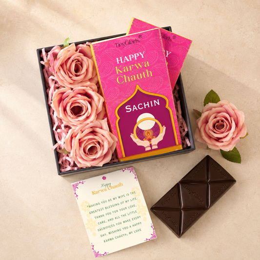 Custom Photo Karwa Chauth Gift Box with 2 Chocolate Bars | 450 grams