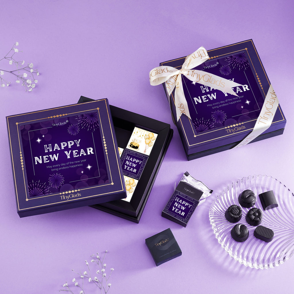 TinyGlads Purple New Year Chocolate Gift Box | 9 Gourmet Truffles