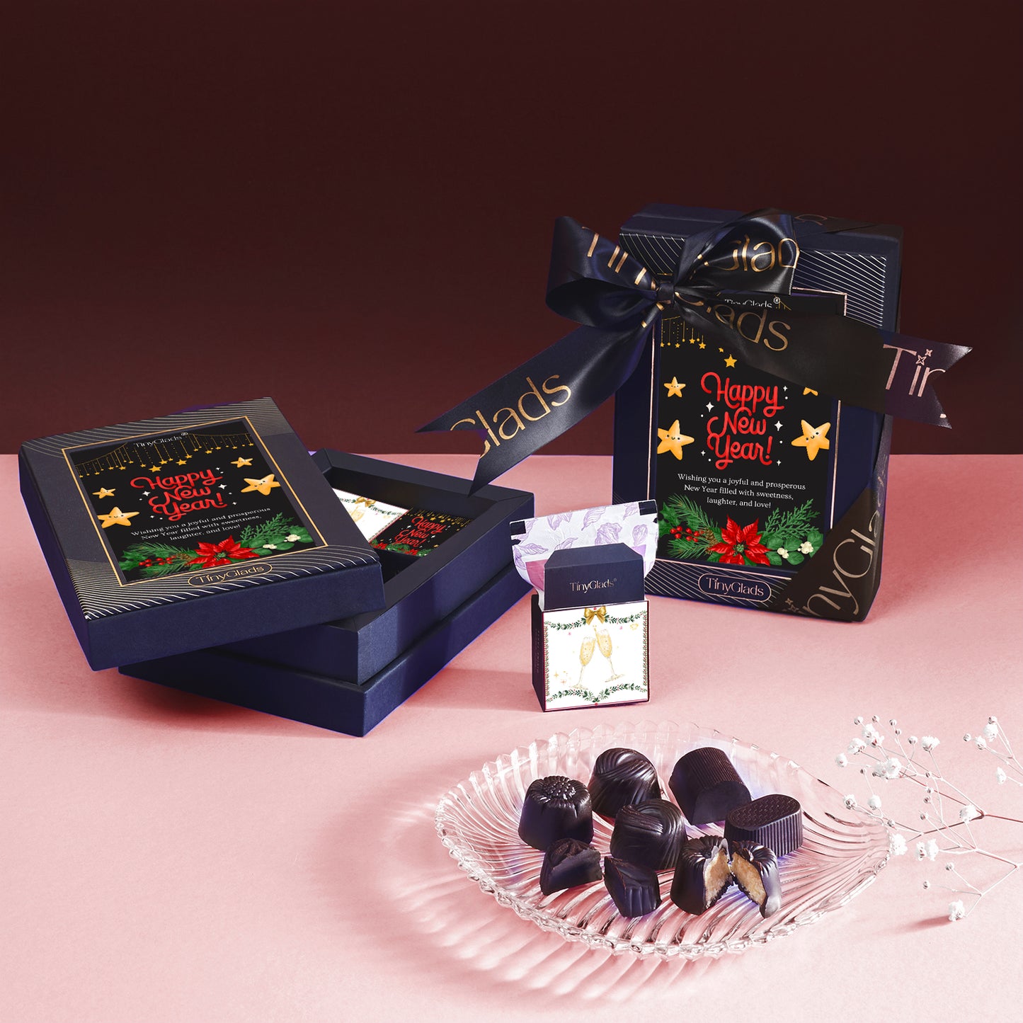 TinyGlads Midnight Blue New Year Chocolate Gift Box | 6 Gourmet Truffles