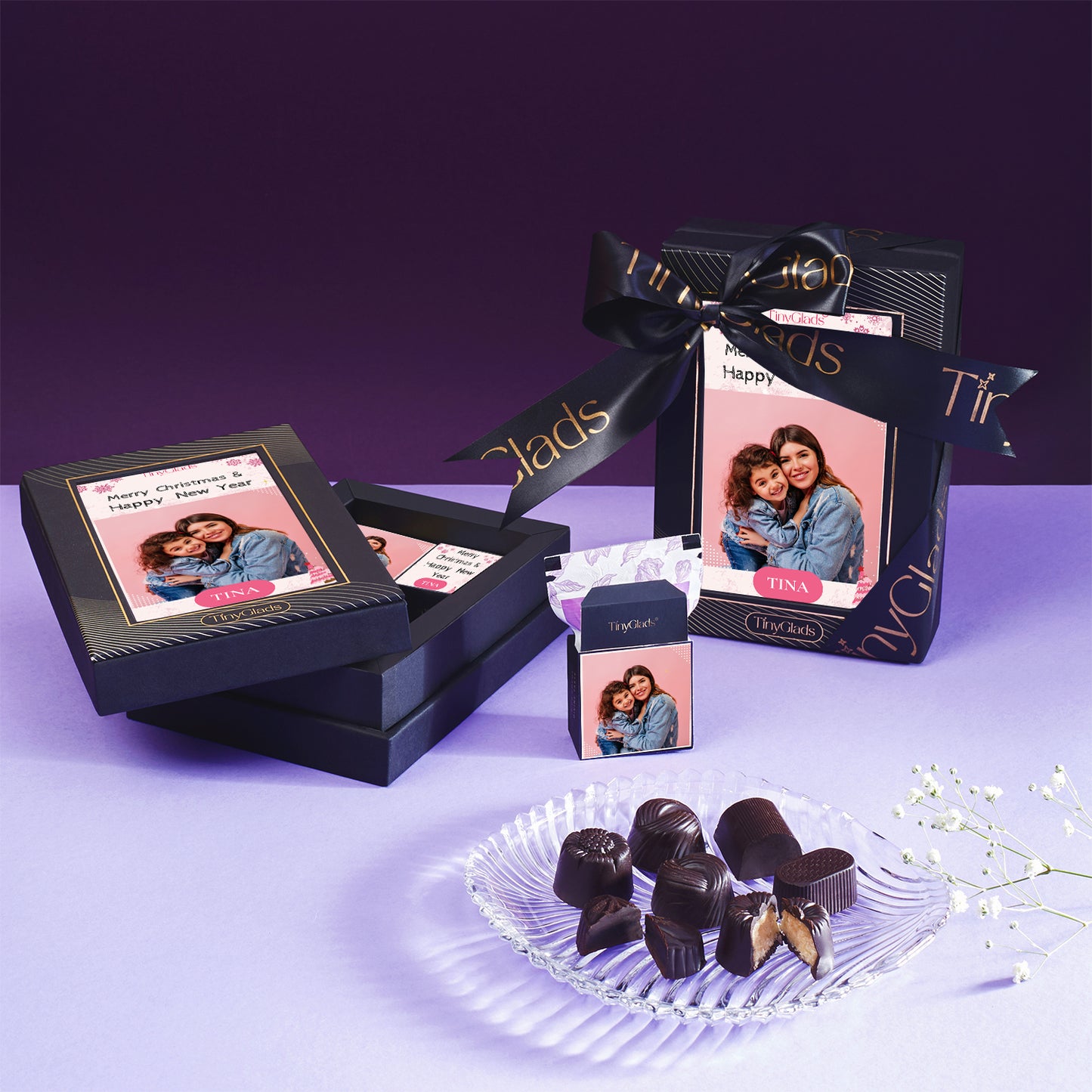 TinyGlads Custom Photo New Year Chocolate Gift Box | 6 Gourmet Truffles