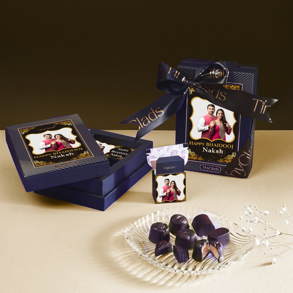 TinyGlads Bhaidooj Gift Box | 6 Assorted Chocolate Truffles & 1 Message Card