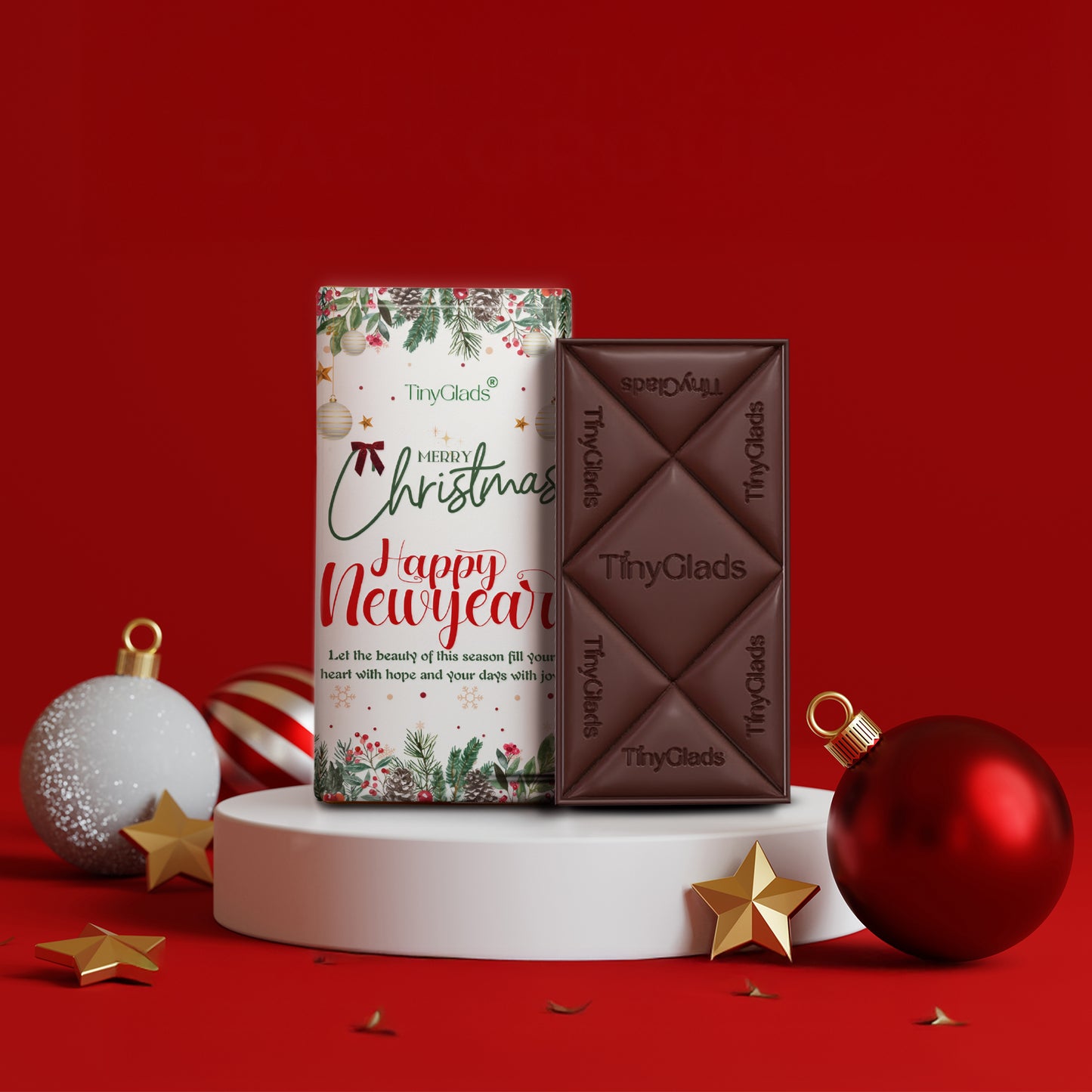TinyGlads Evergreen Wishes Chocolate Bar | Christmas & New Year Collection | 80g