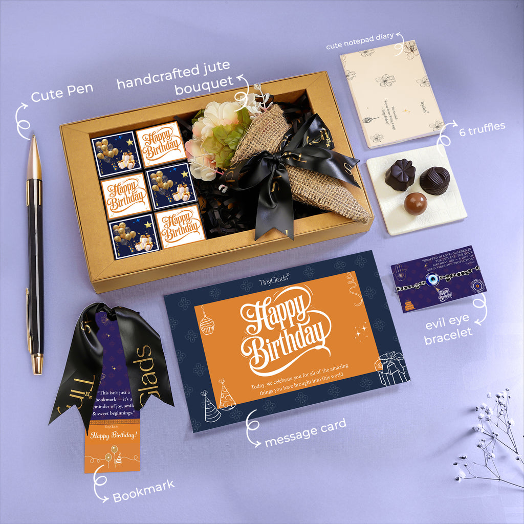 Birthday Chocolate Gift Hamper – Bracelet, Pen, Diary & Flower Bouquet