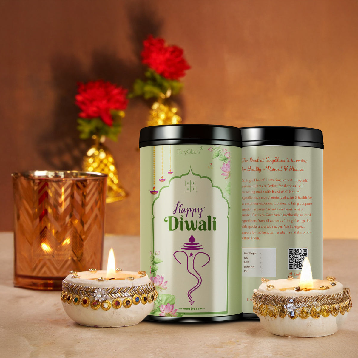 TinyGlads Happy Diwali Chocolate Truffle Jar | 12 Gourmet Truffles