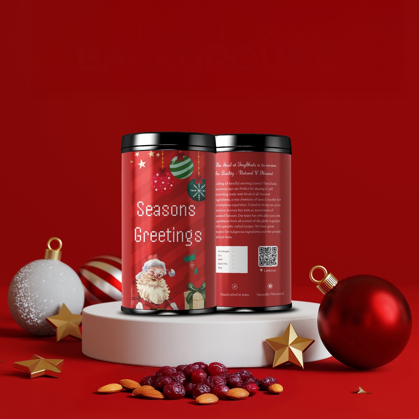 TinyGlads Season's Greetings Chocolate Truffle Jar | 12 Assorted Chocolates | 250g